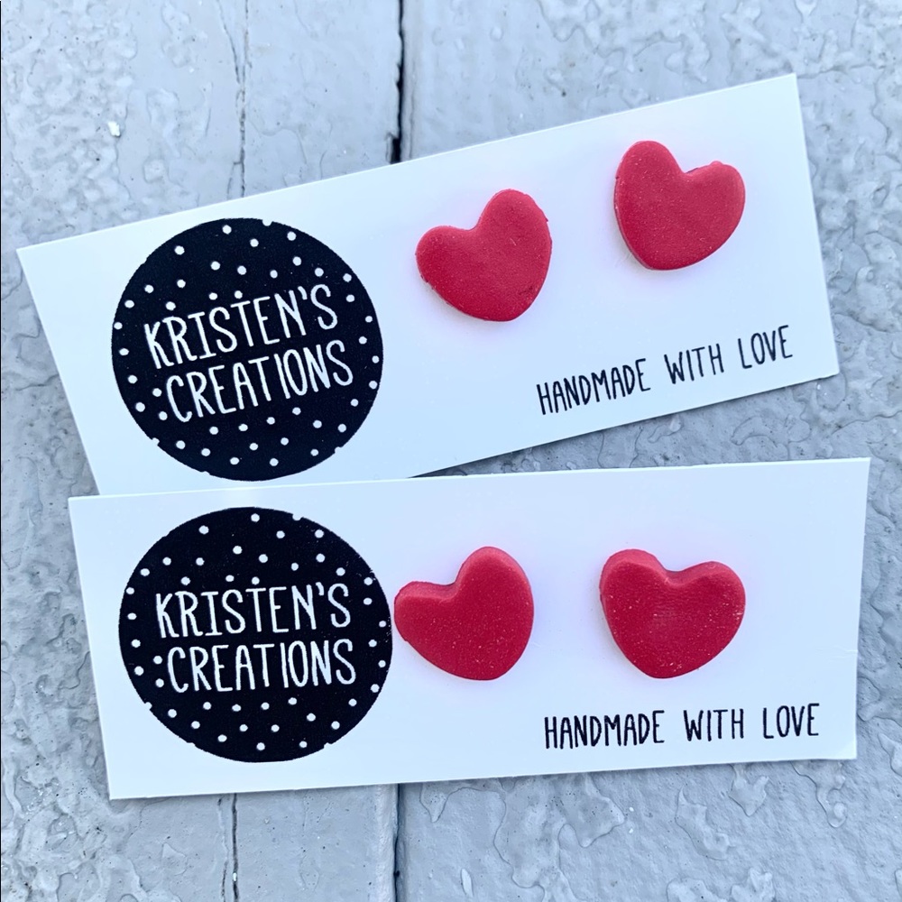 Polymer clay red heart studs! ❤️
